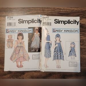 2 VINTAGE Simplicity Daisy Kingdom Girls Dress Patterns 9094 & 0642 Uncut FF